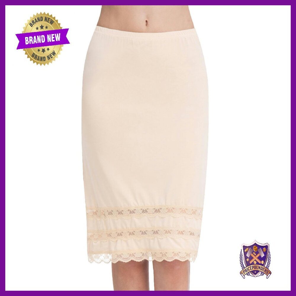 Knee Length Lace Trim Half Slip Underskirt Dress Extender Midi Skirt